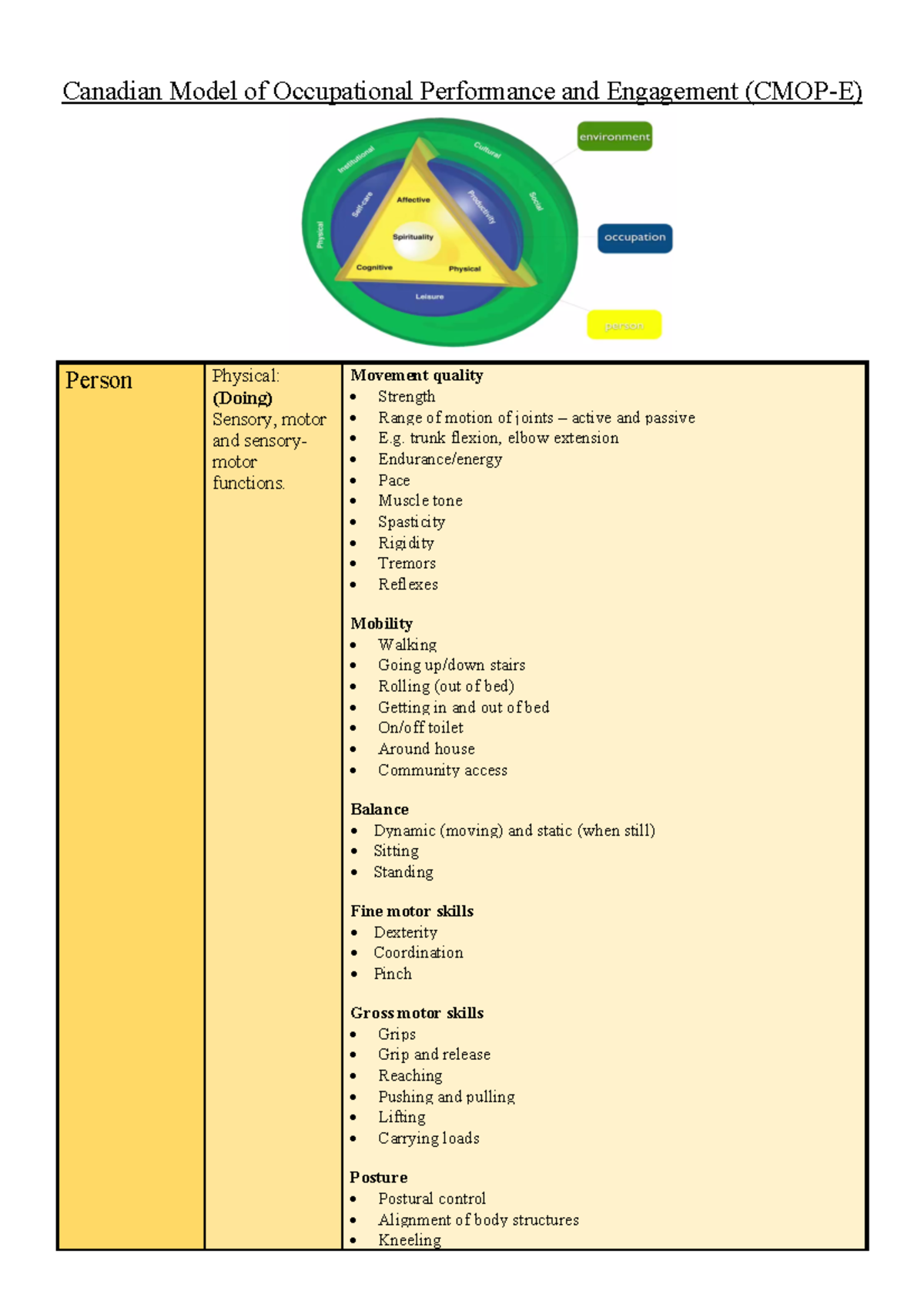 Example CMOP-E analysis - James - young child - CMOP-E: Analysing