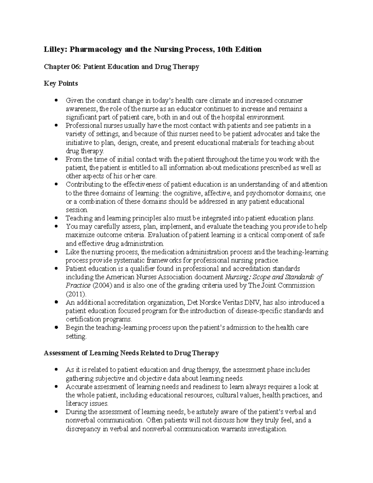 Chapter 6 - notes - Lilley: Pharmacology and the Nursing Process, 10th ...