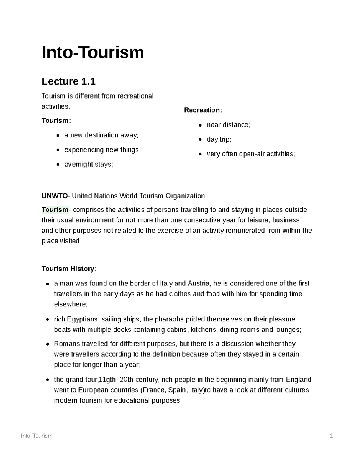 Into-Tourism Exam Notes - Into-Tourism Lecture 1. Tourism Is Different ...