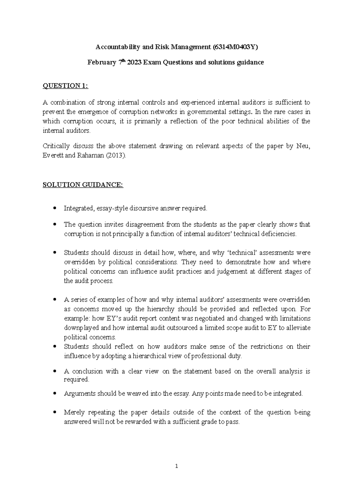 Accountability and Risk Management February 2023 exam - Accountability ...