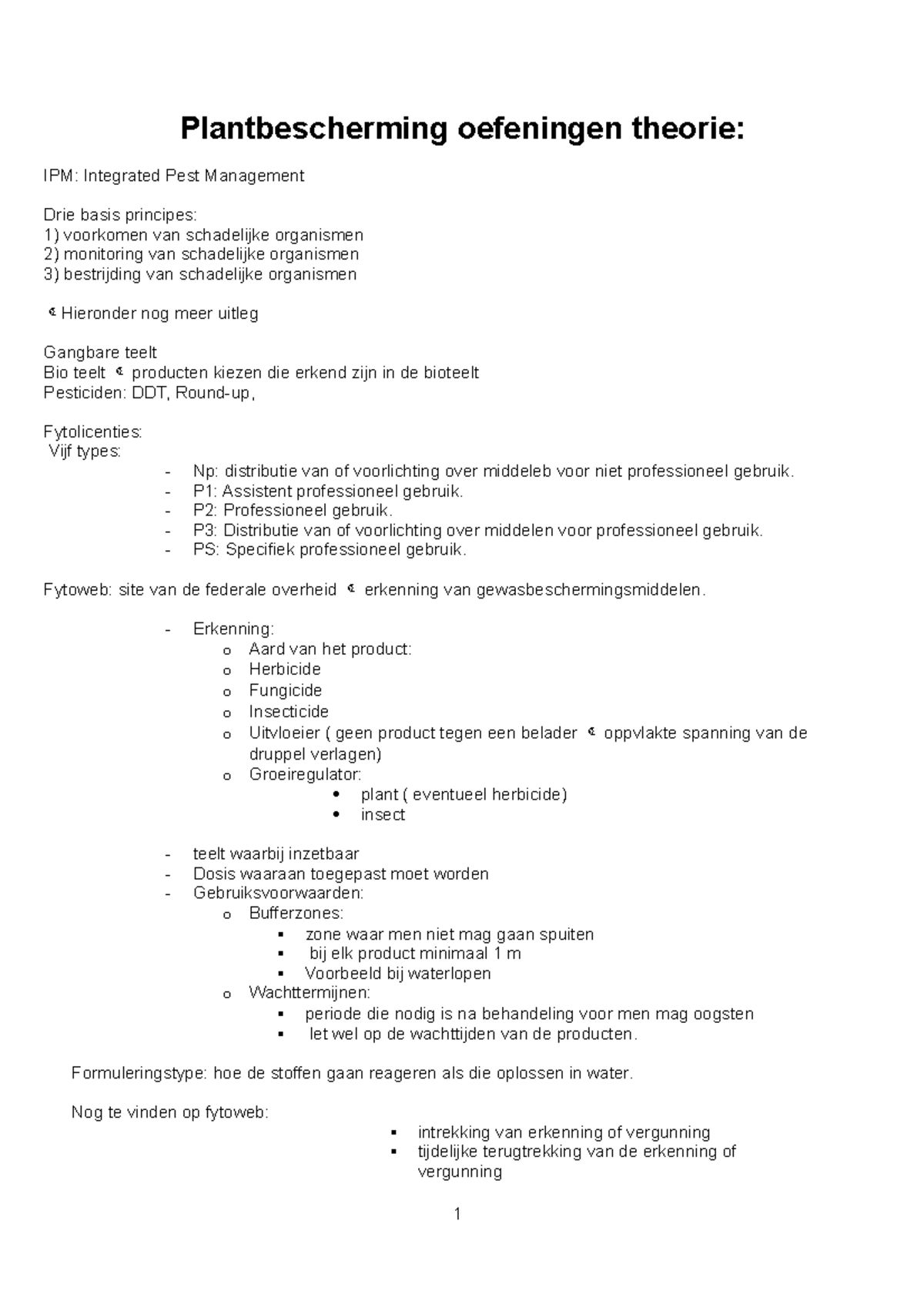 Plantbescherming Oefeningen Theorie P1 Assistent Professioneel Gebruik P2 Professioneel