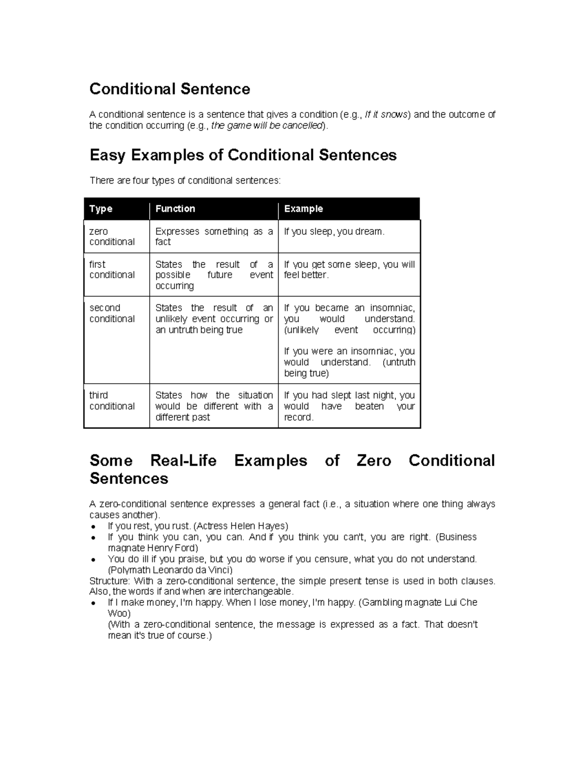 Conditional sentence - Basic knowledge - Conditional Sentence A ...
