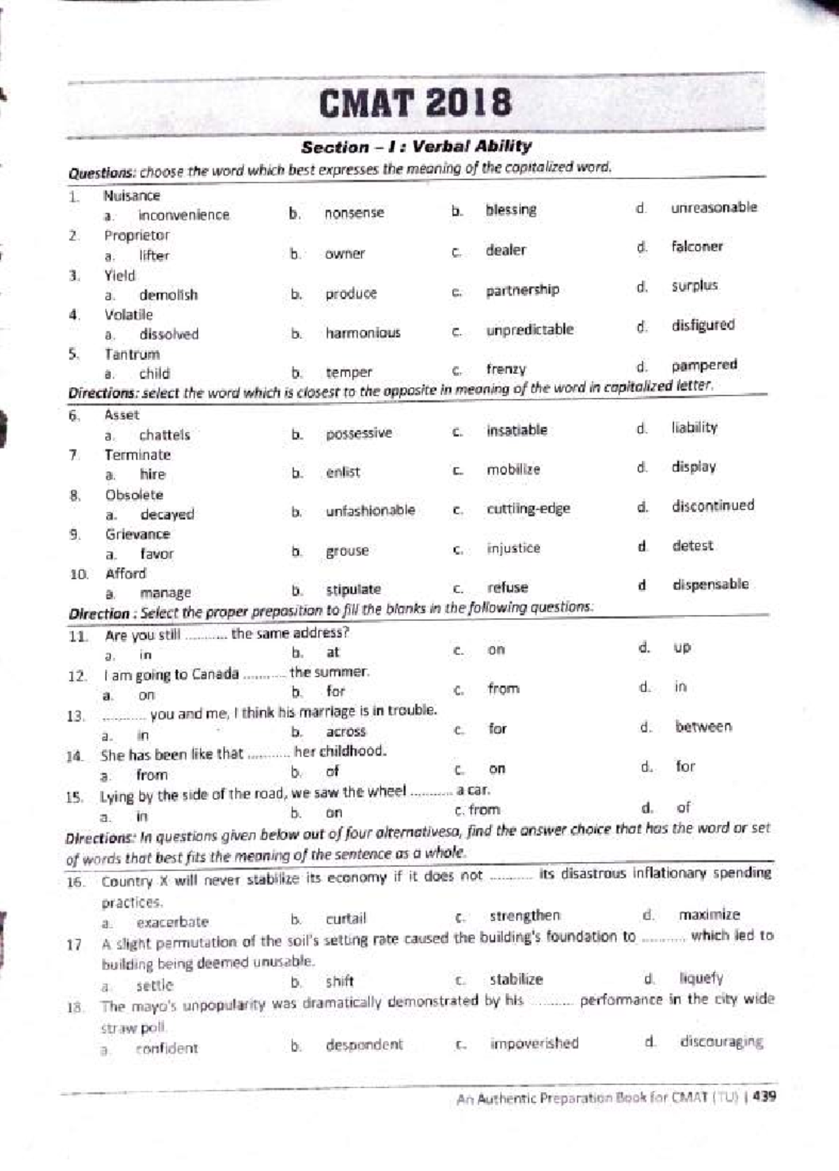 Cmat-2018 compressed - hello - . CMAT 2018 Section - I : Verbal Ability ...