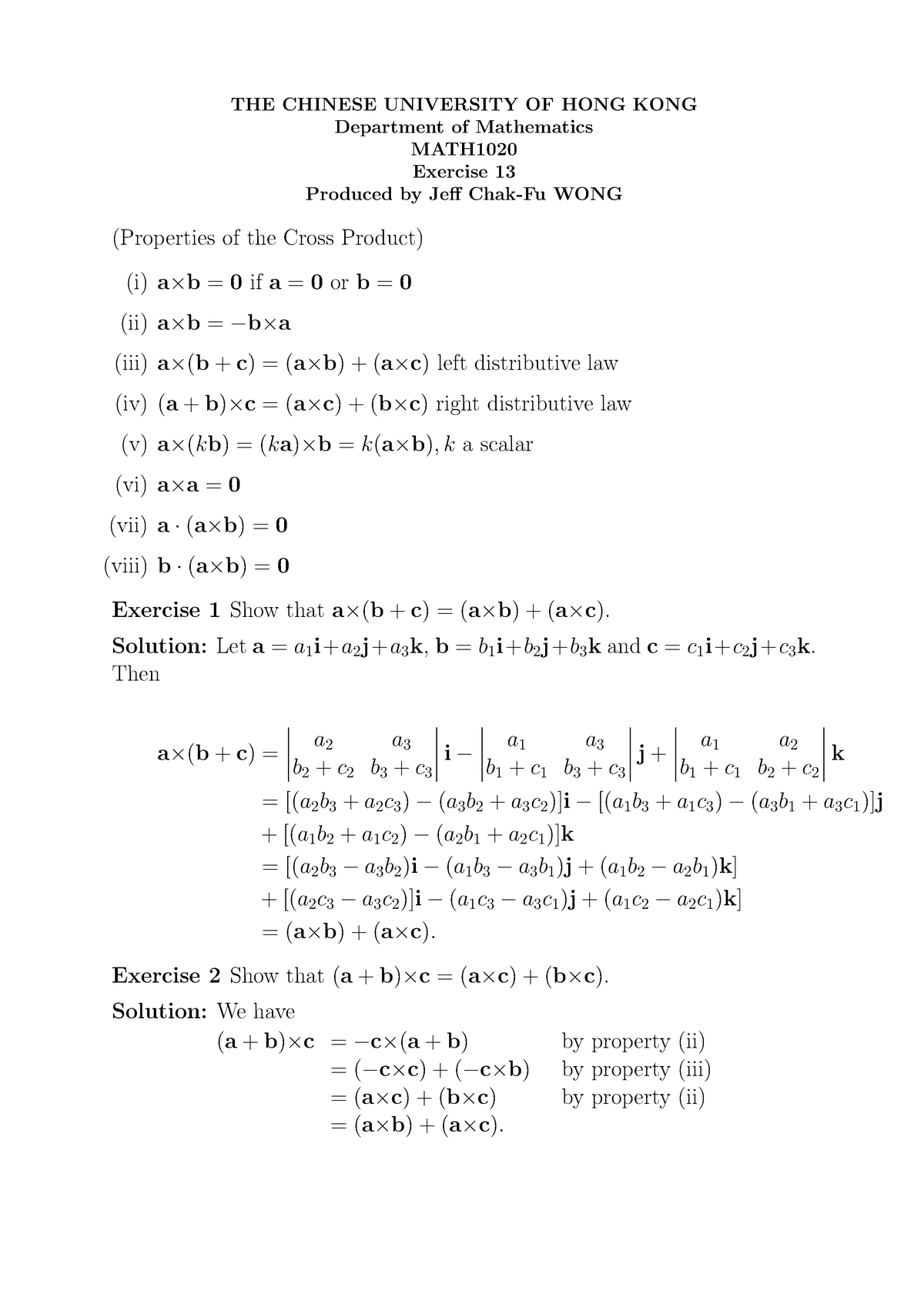 Exercise 13 - THE CHINESE UNIVERSITY OF HONG KONG Department Of ...