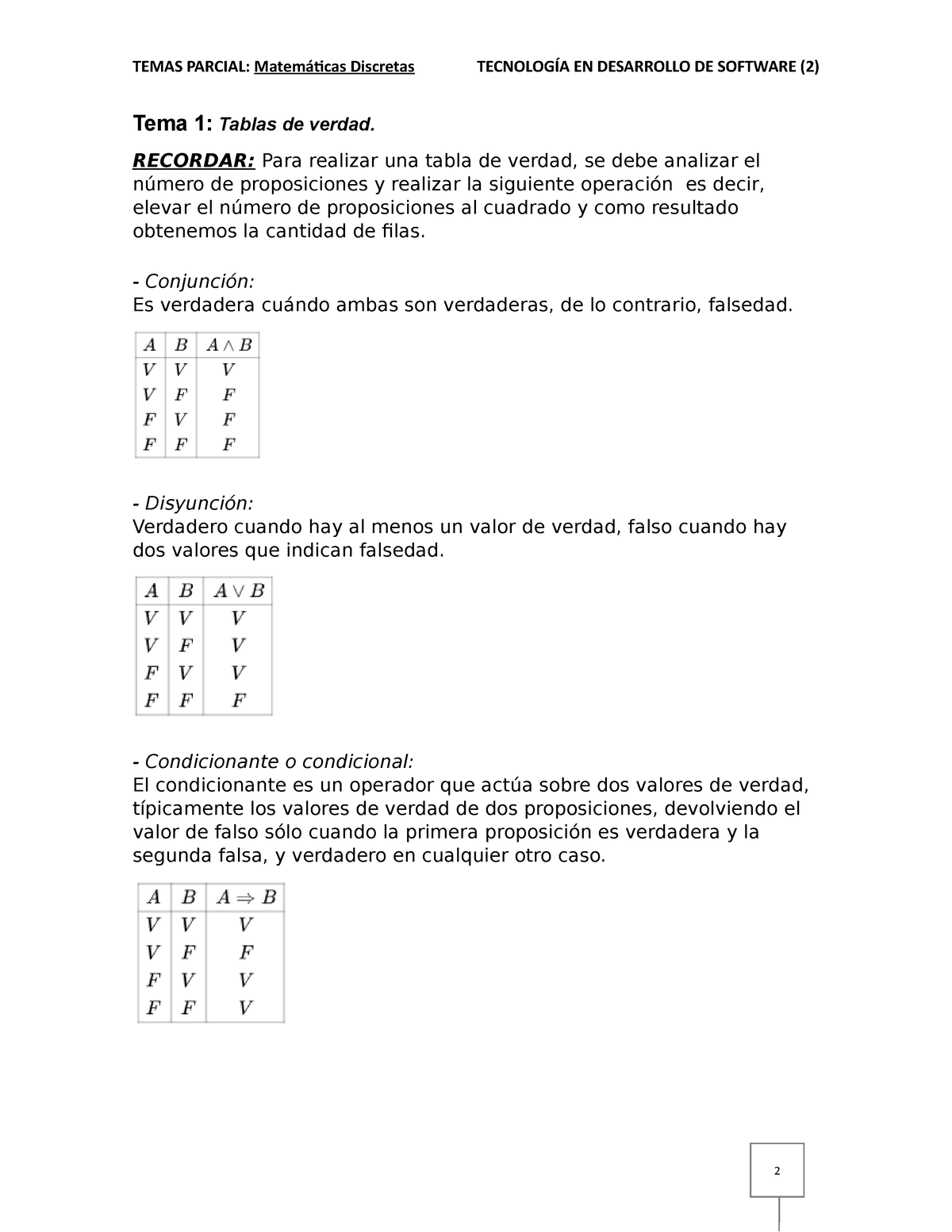 Fórmulas Matemáticas Discretas - 2 TEMAS PARCIAL: Matemáticas Discretas ...