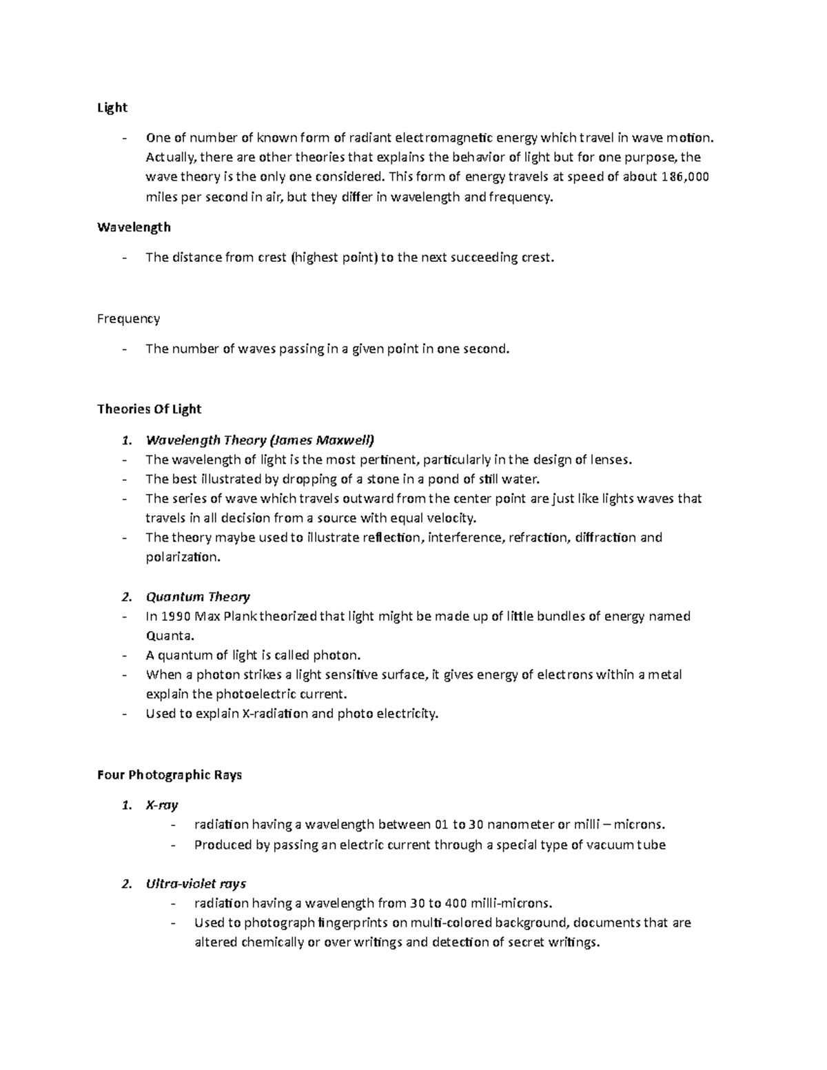 Light Forensic Module 4 Lecture - Light One of number of known form of ...