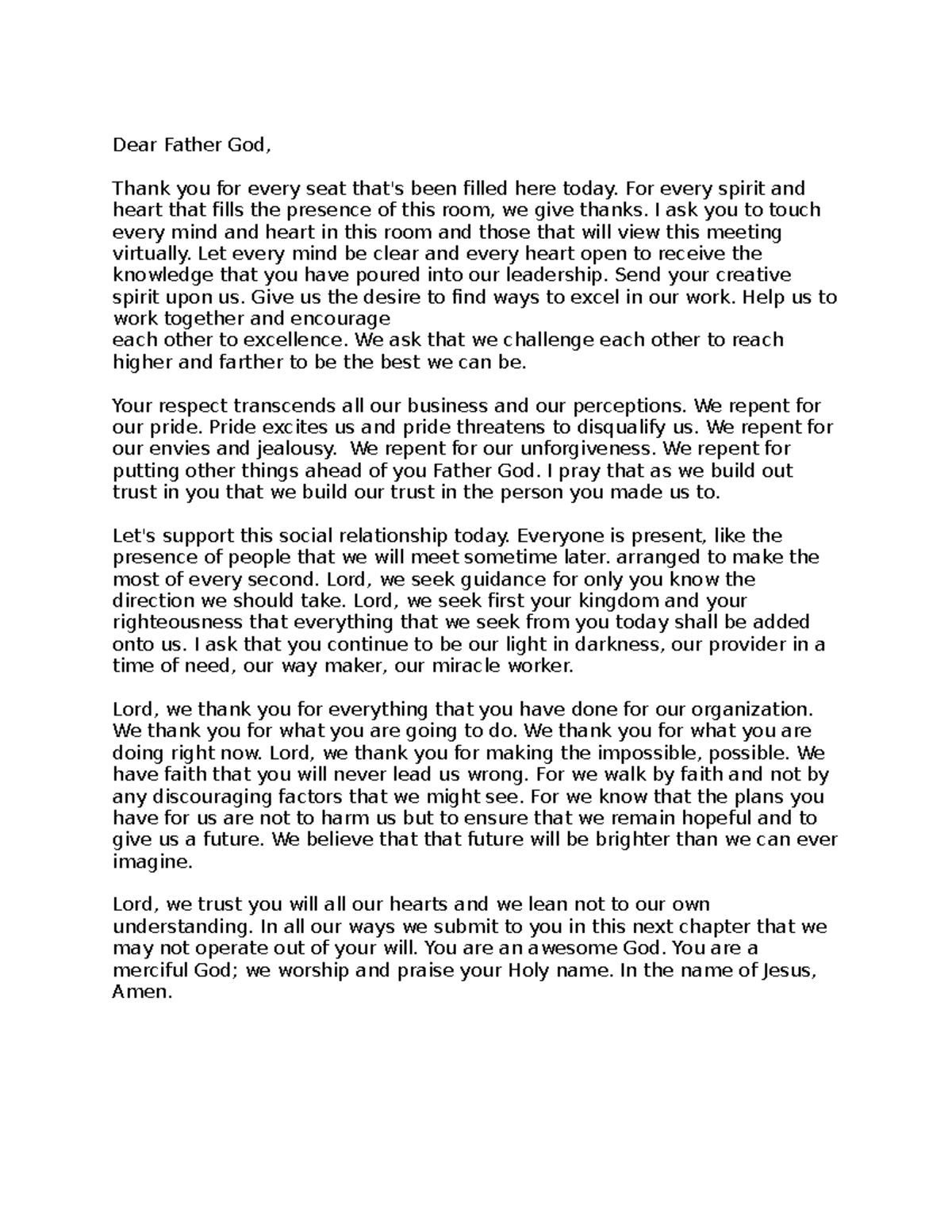 4.3 prayer - all assignments in workshop - Dear Father God, Thank you ...
