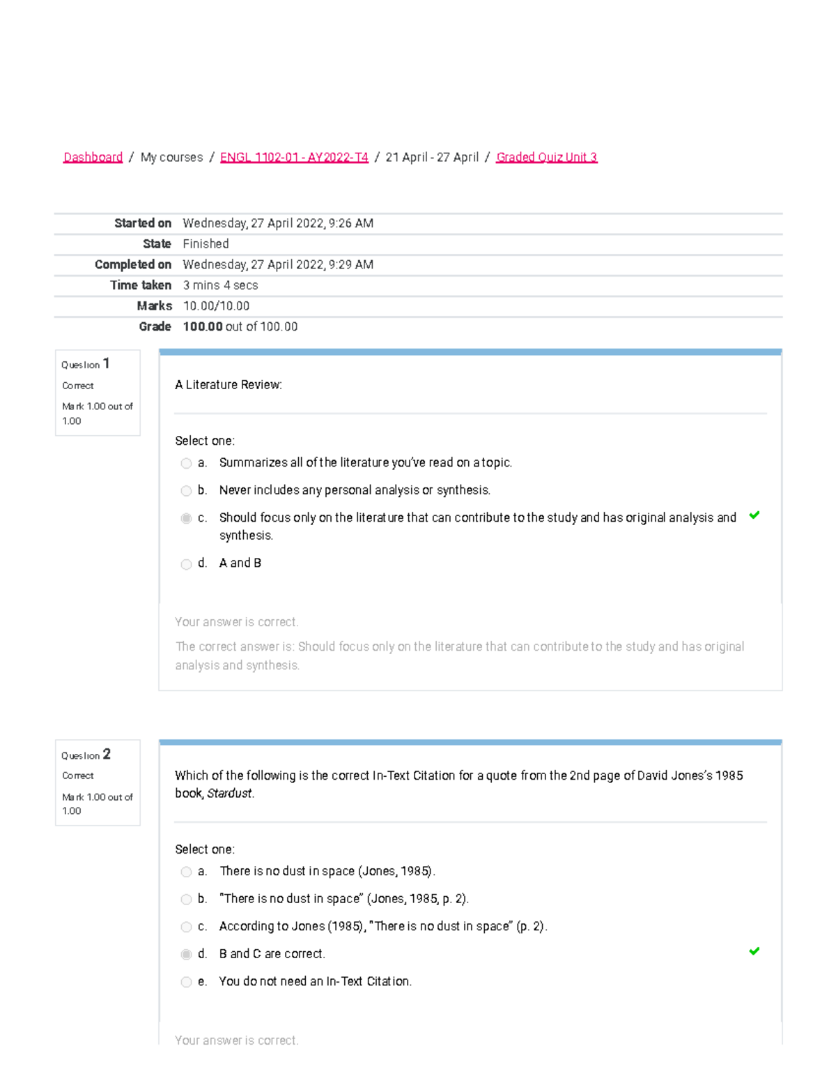 Graded Quiz Unit 3 Attempt Review - Question 1 Correct Mark 1 Out Of 1 ...