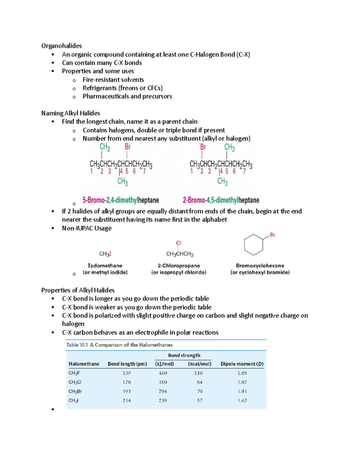CHE 210 Ch 10 Notes Organohalides - Organohalides An organic compound ...