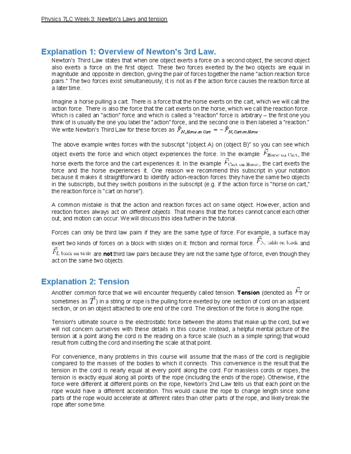 P7LC Tutorial 3 Explanations - Physics 7LC Week 3: Newton’s Laws And ...