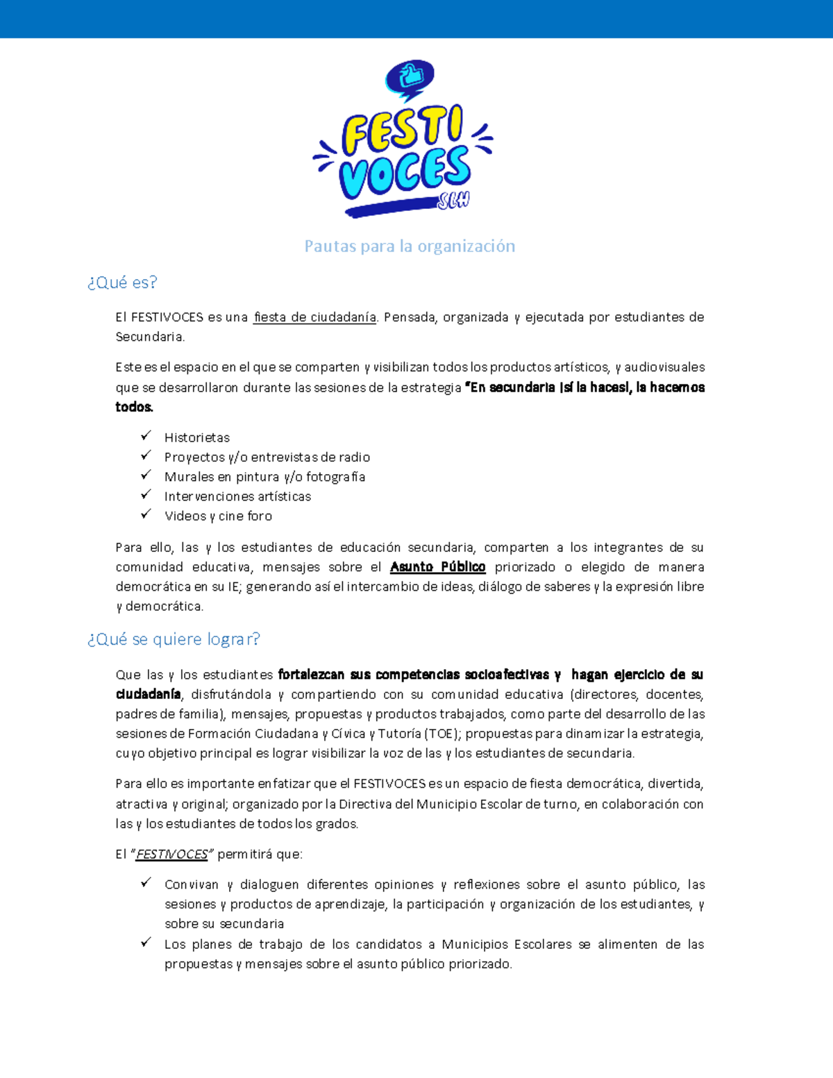 Pautas Para Realizar Un Festivoces Pautas Para La Organizaci N Qu Es El Festivoces Es Una