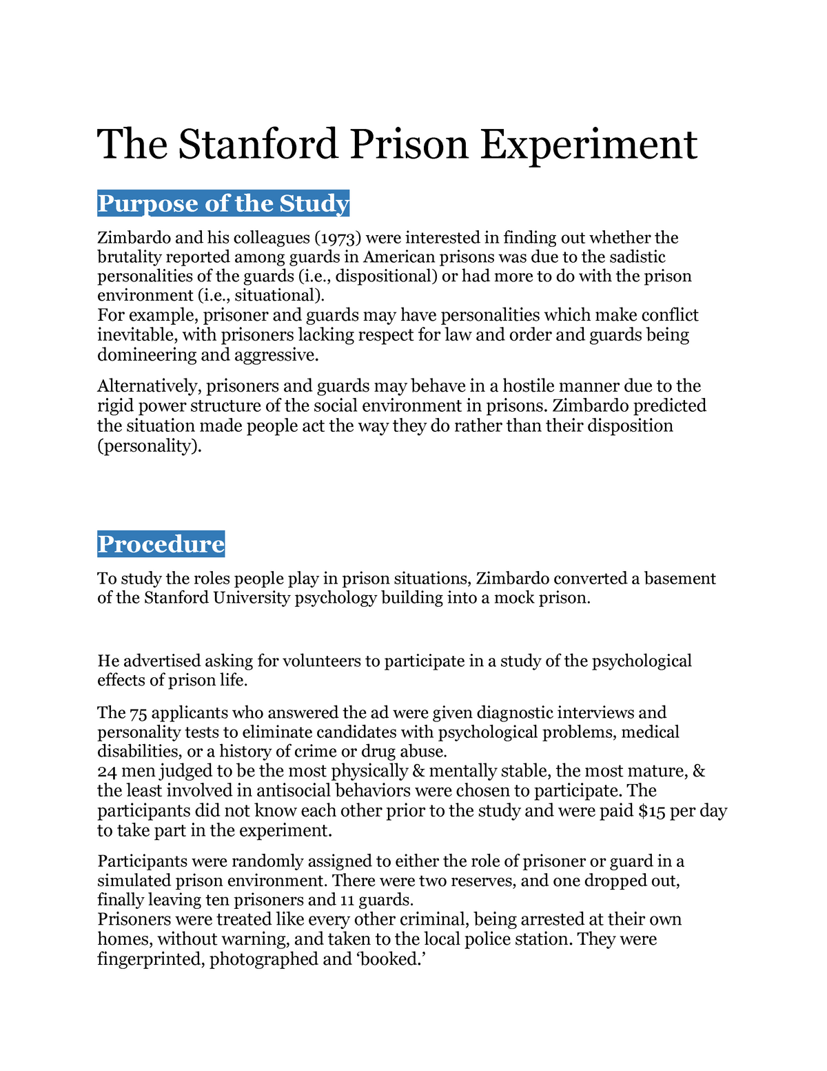 stanford prison experiment short summary
