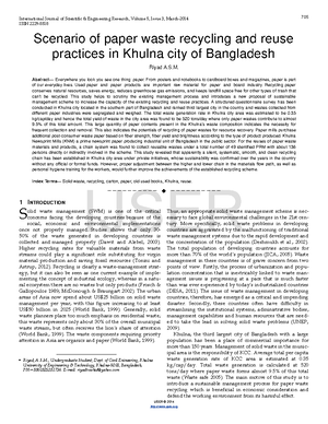 Paper recycling 2 - Lecture Notes - RECYCLING APPROACH OF WASTE PAPER ...