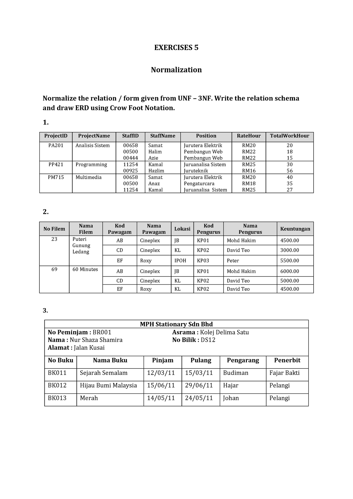 Exercises 5 - Database Design Exercise 5 - EXERCISES 5 Normalization ...