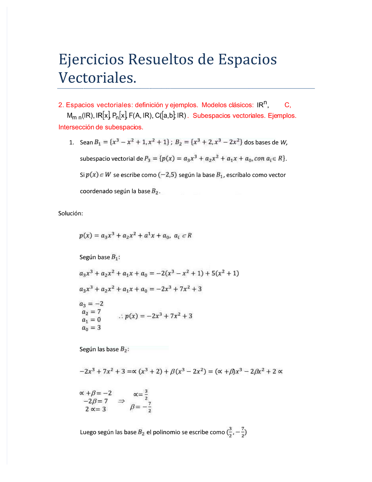 Pdf Espacios Vectoriales Ejercicios Resueltos - Algebra - Ibero - Studocu