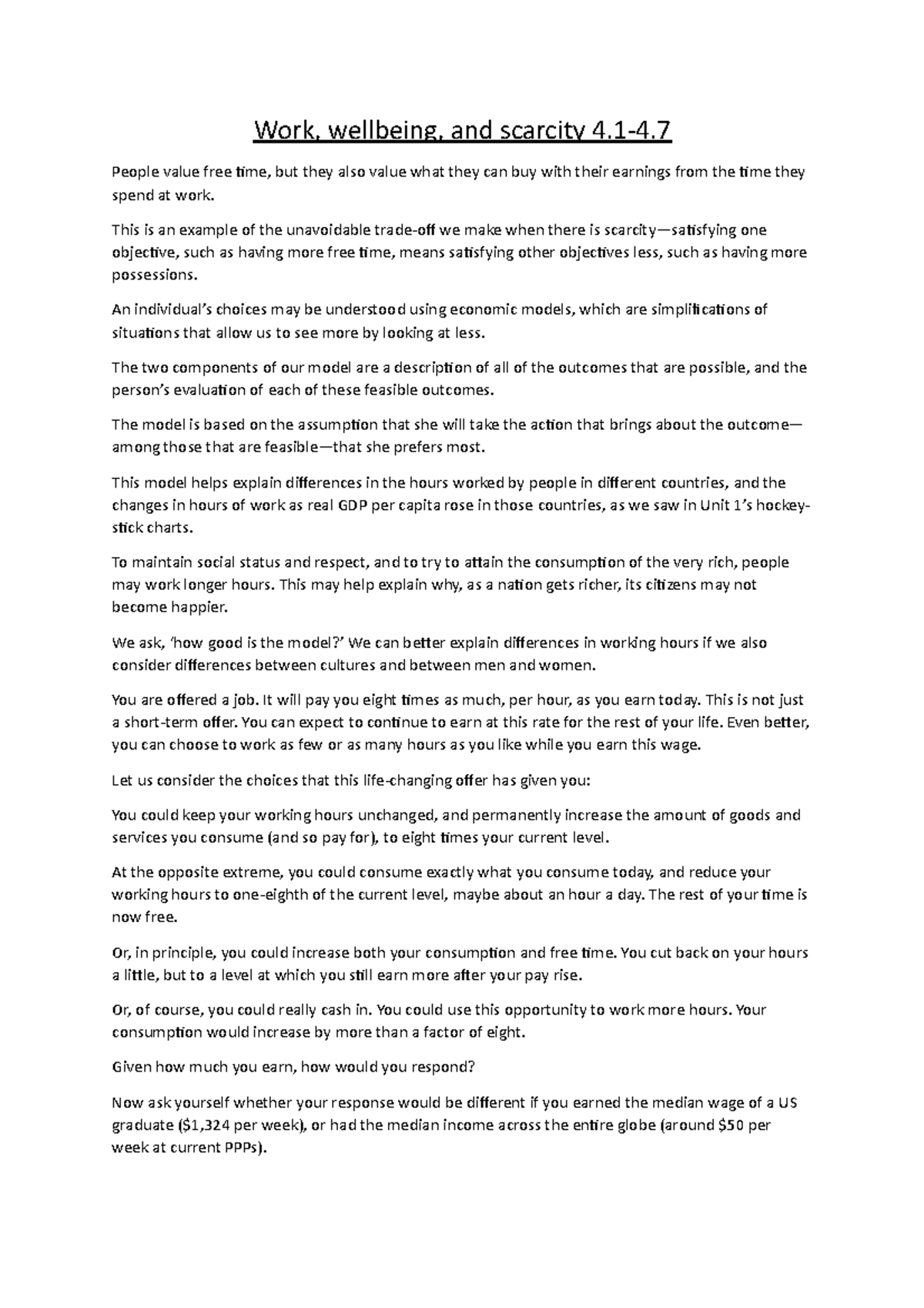 Trade Offs - Lecture Notes - Work, wellbeing, and scarcity 4-4. People ...