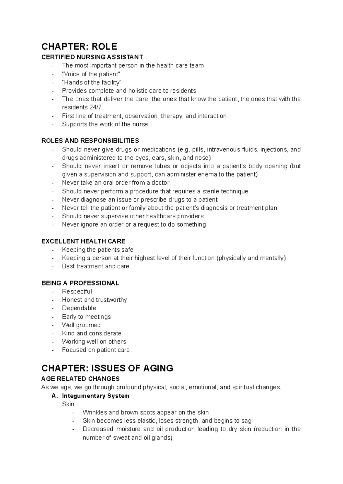 Module 1 - Lecture - CHAPTER: ROLE CERTIFIED NURSING ASSISTANT The most ...