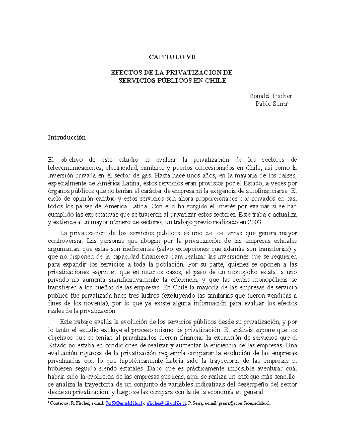 Efectoos De La Privatizacion De Servicios P Blicos En Chile - CAPITULO ...