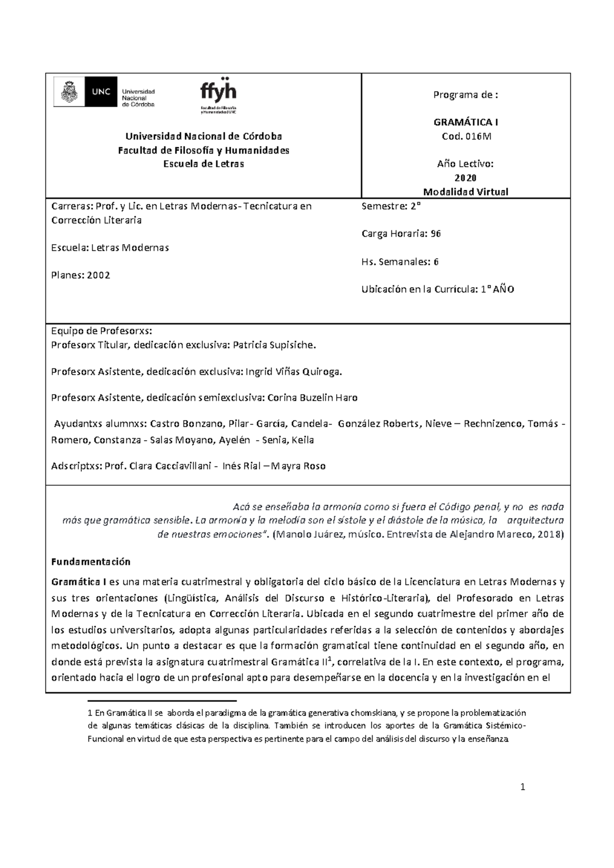Programa Gramática I 2020 readecuado con fechas 28-09 - Universidad ...