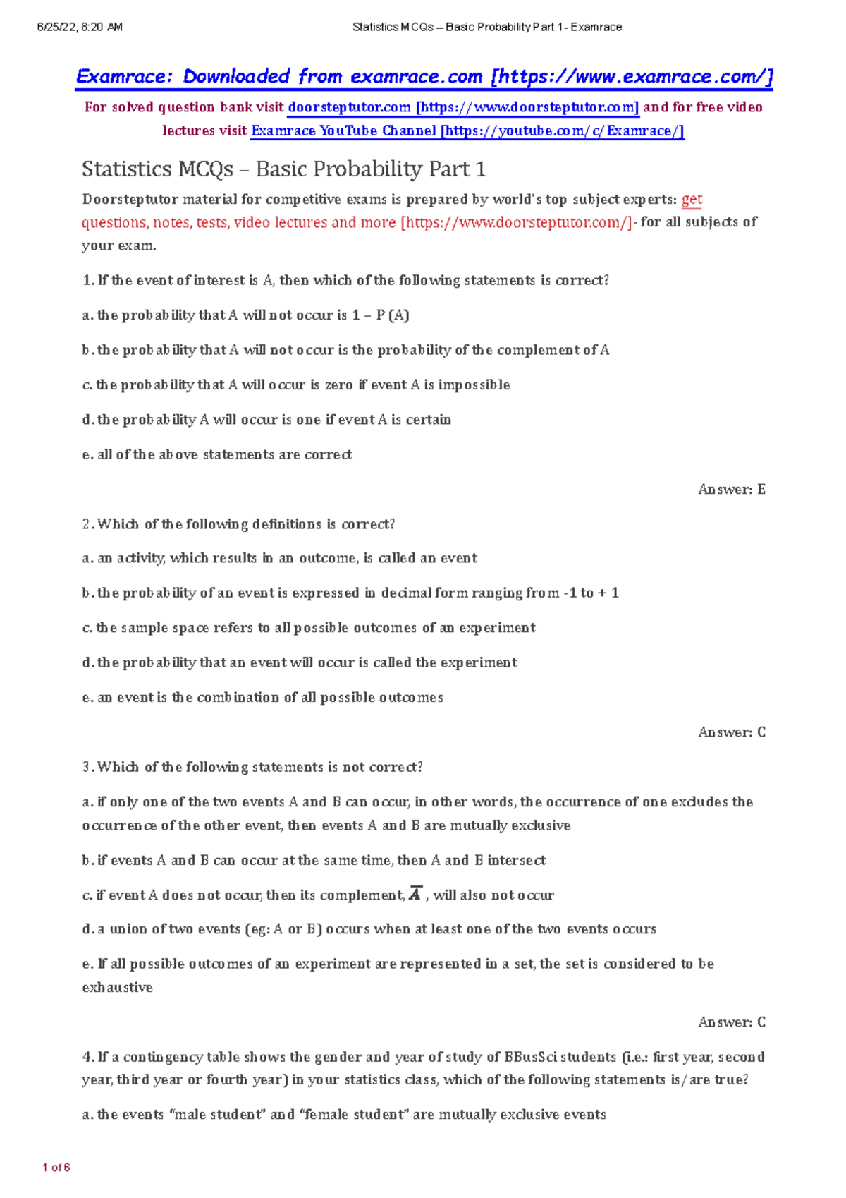 Basic Probability Part 1 - Examrace: Downloaded from examrace [examrace ...