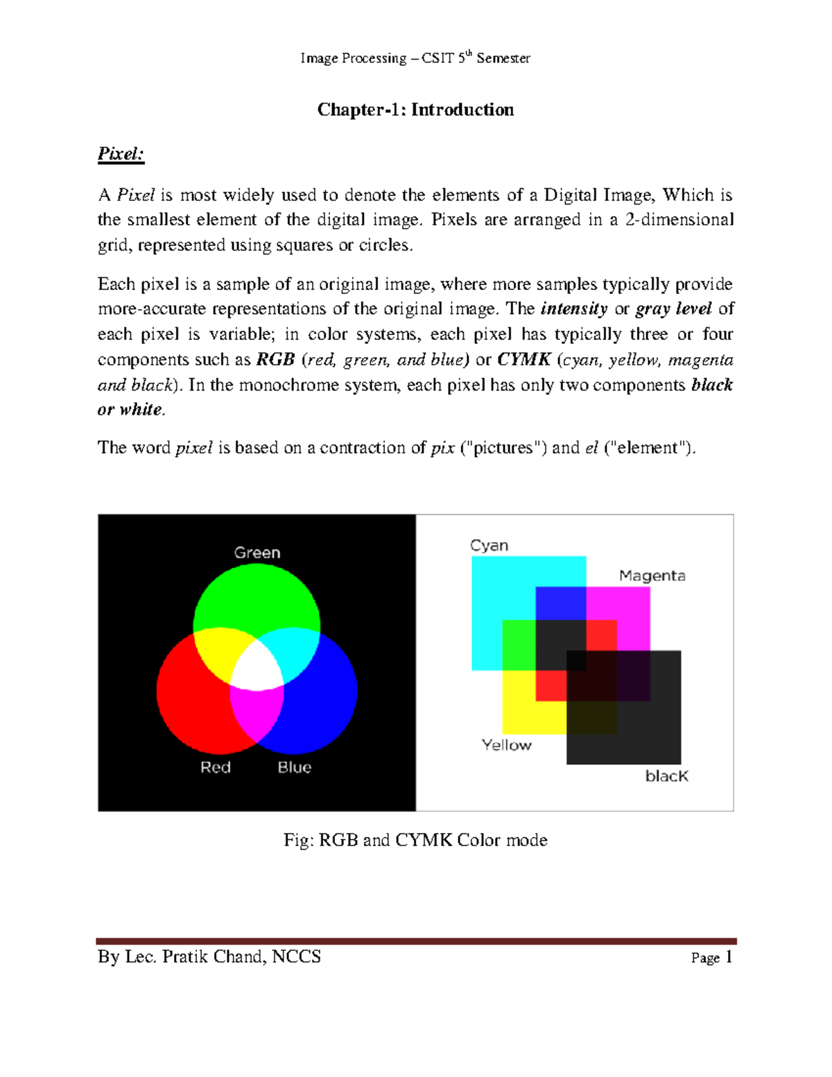 Chapter 1- Introduction - Chapter-1: Introduction Pixel: A Pixel is ...