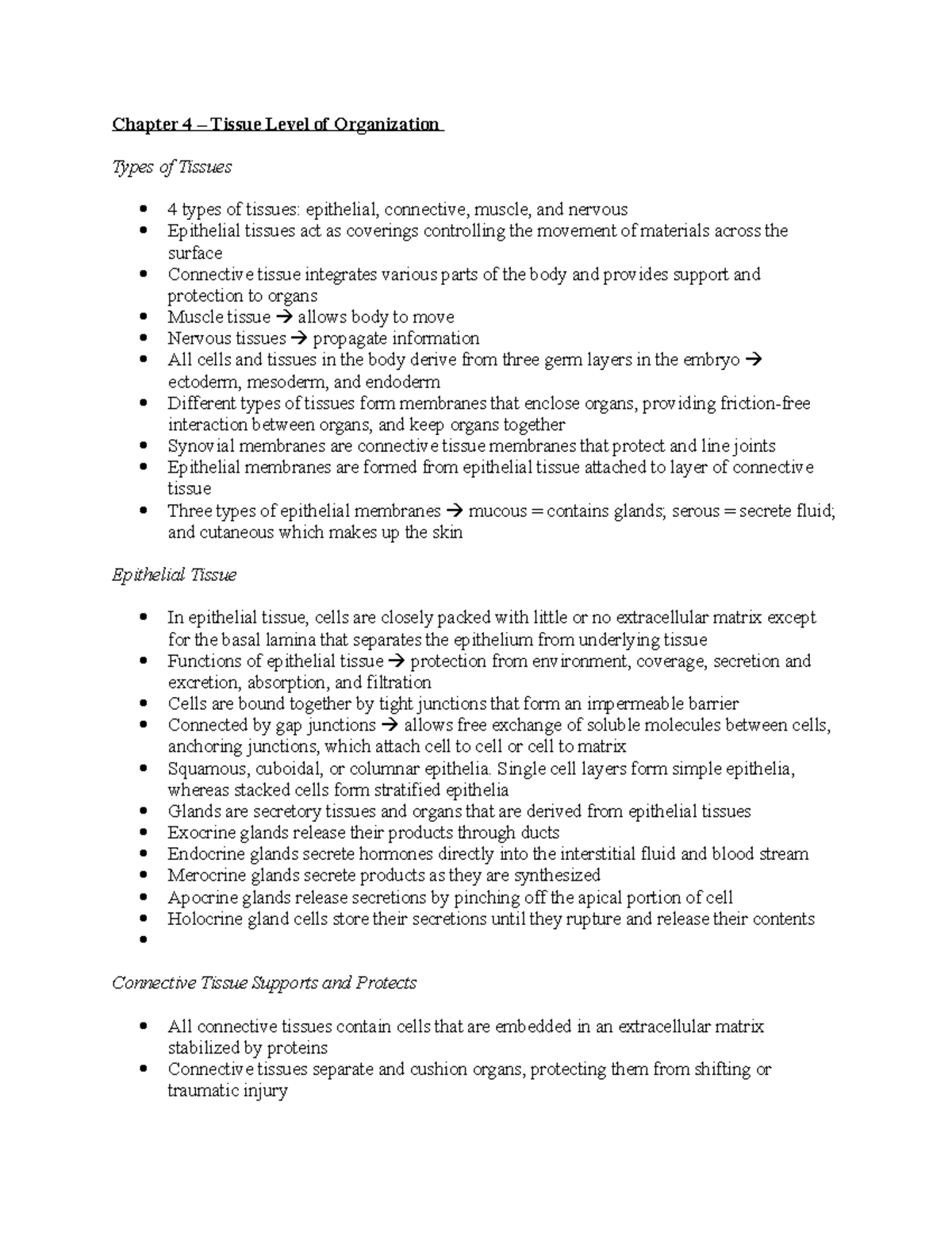 Notes - Catherine hart - Chapter 4 – Tissue Level of Organization Types ...