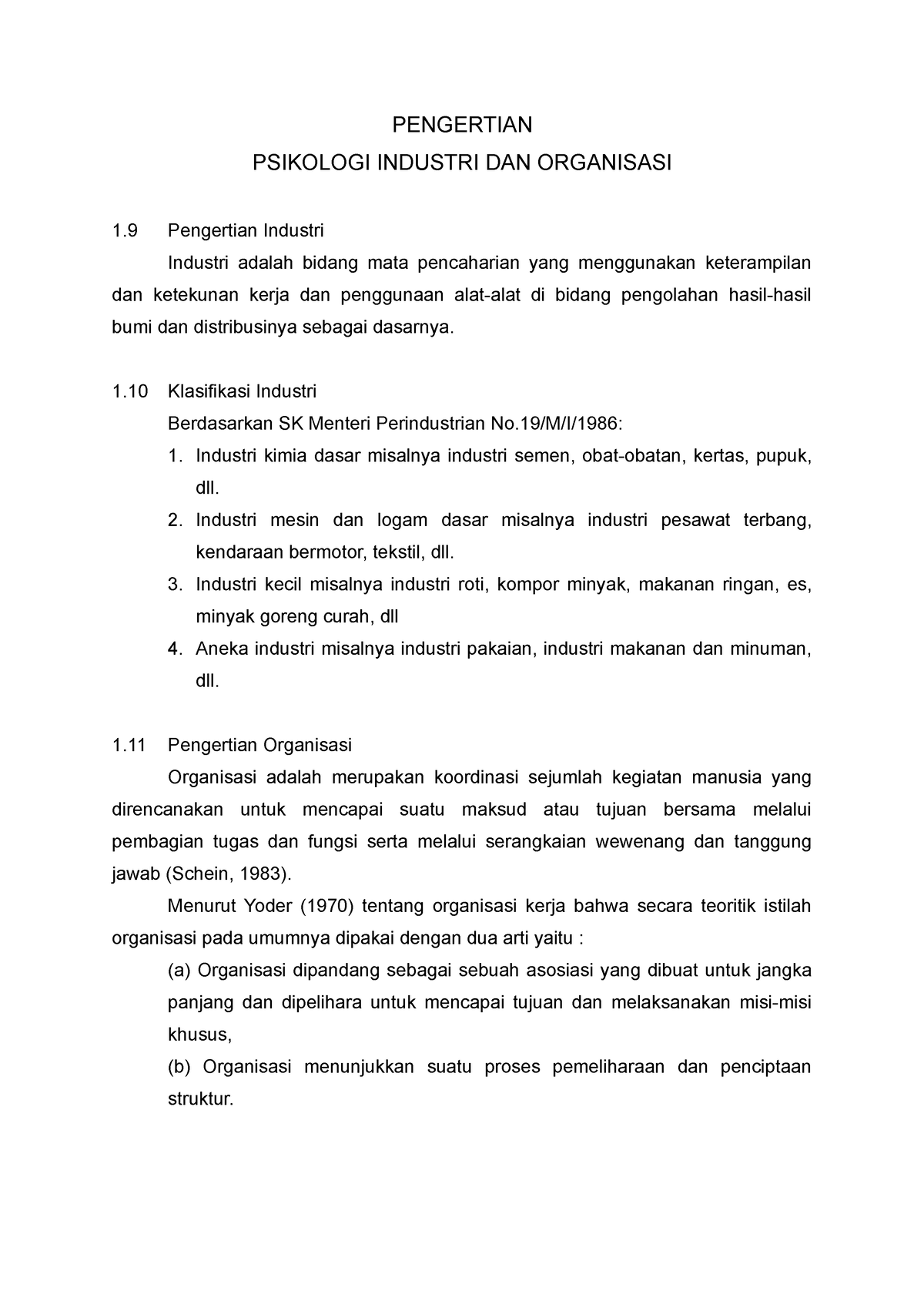 contoh soal essay psikologi industri dan organisasi