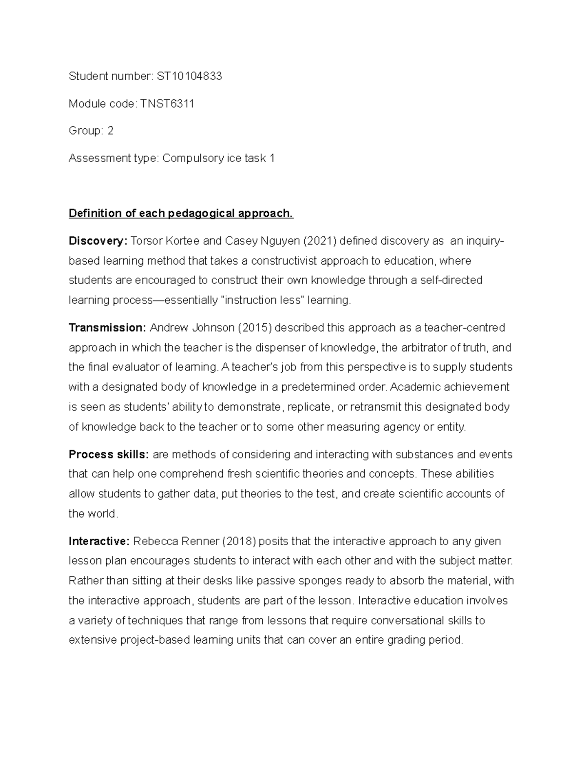 Compulsory ice task 1 TNST6311 - Student number: ST Module code: TNST ...