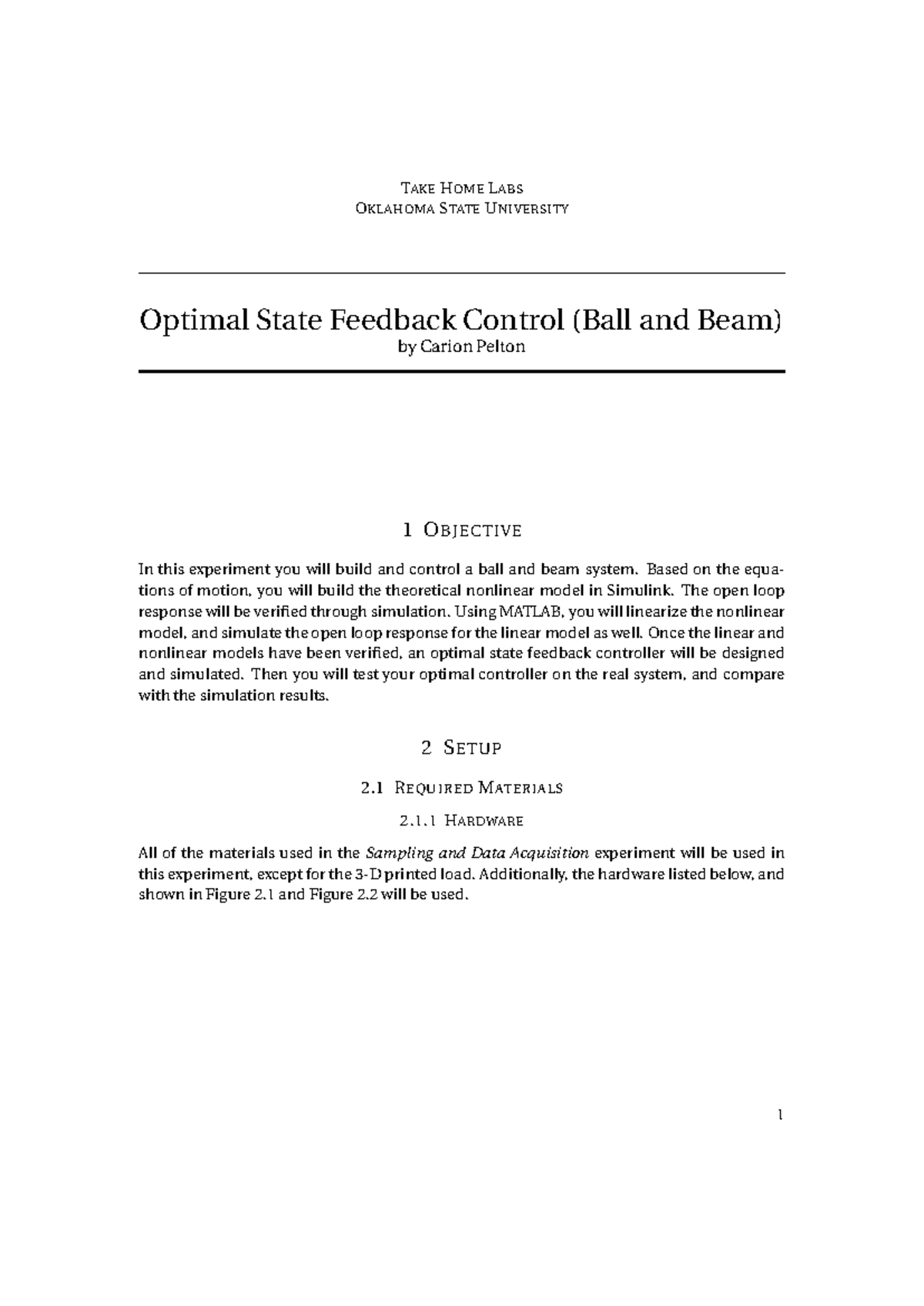 Handout Ball Beam Opt - TAKE HOME LABS OKLAHOMA STATE UNIVERSITY ...