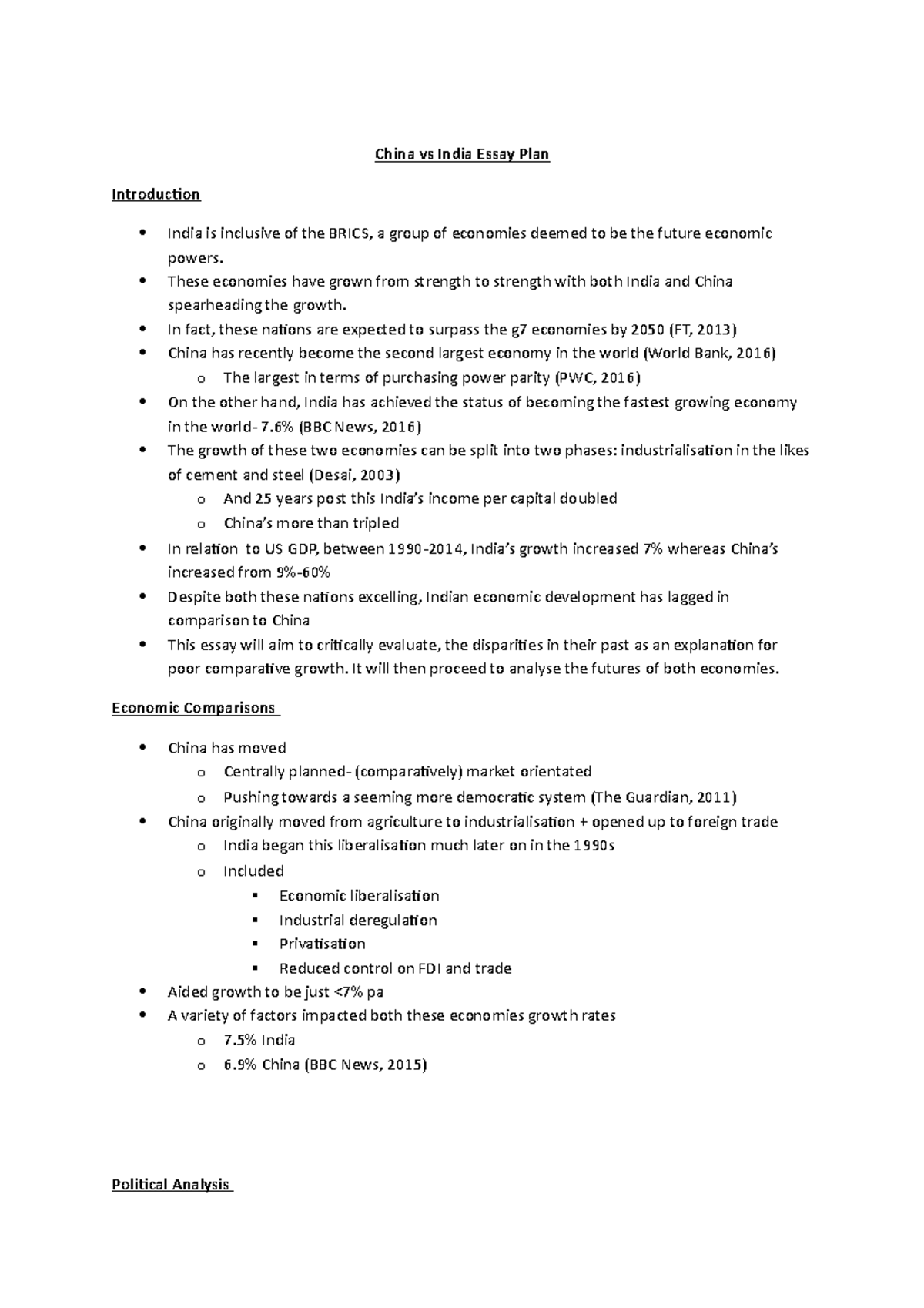 China vs India Essay Plan 2nd Draft - China vs India Essay Plan  Introduction  India is inclusive of - Studocu