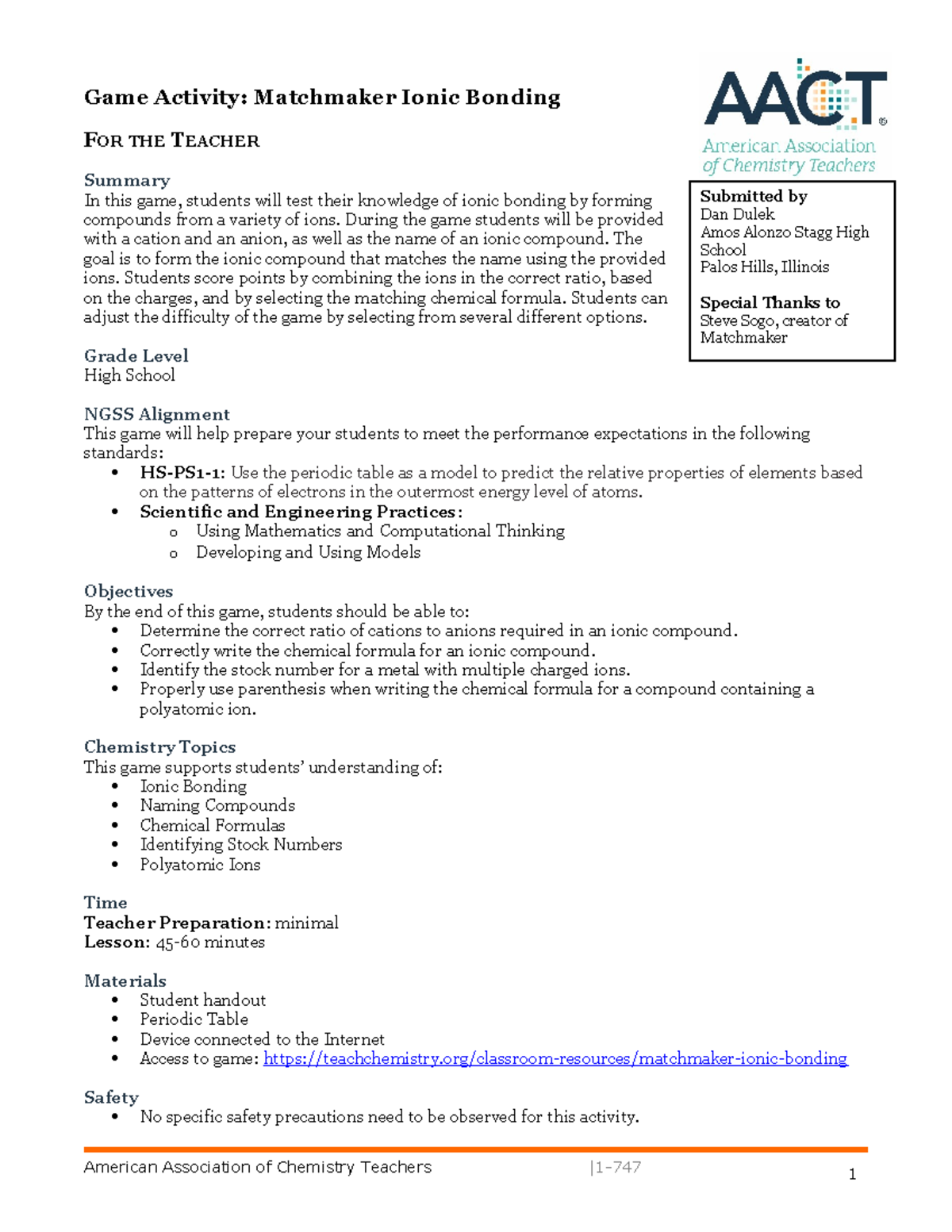 Gameactivity-matchmakerionicbonding - 1 Game Activity: Matchmaker Ionic ...