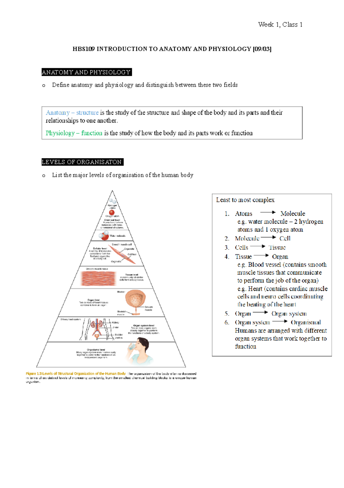 HBS109 Introduction to Anatomy and Physiology Week 1 Class 1 - HBS109 ...