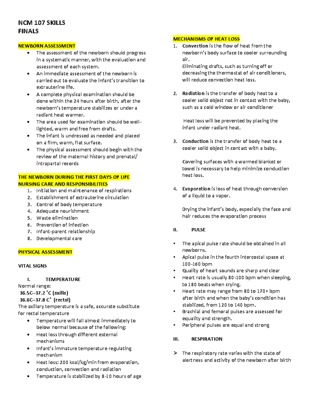 NCM107 Skills Newborn Assessment Finals - FINALS NEWBORN ASSESSMENT The ...