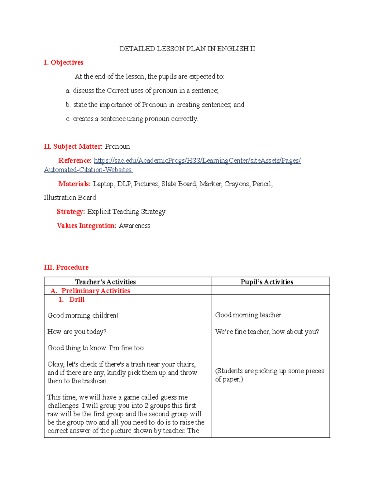 Detailed Lesson PLAN IN English II - DETAILED LESSON PLAN IN ENGLISH II ...