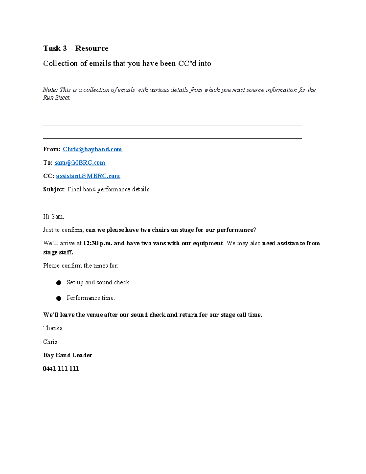 Task 3 Resource Collection of Emails Draft - Task 3 – Resource ...