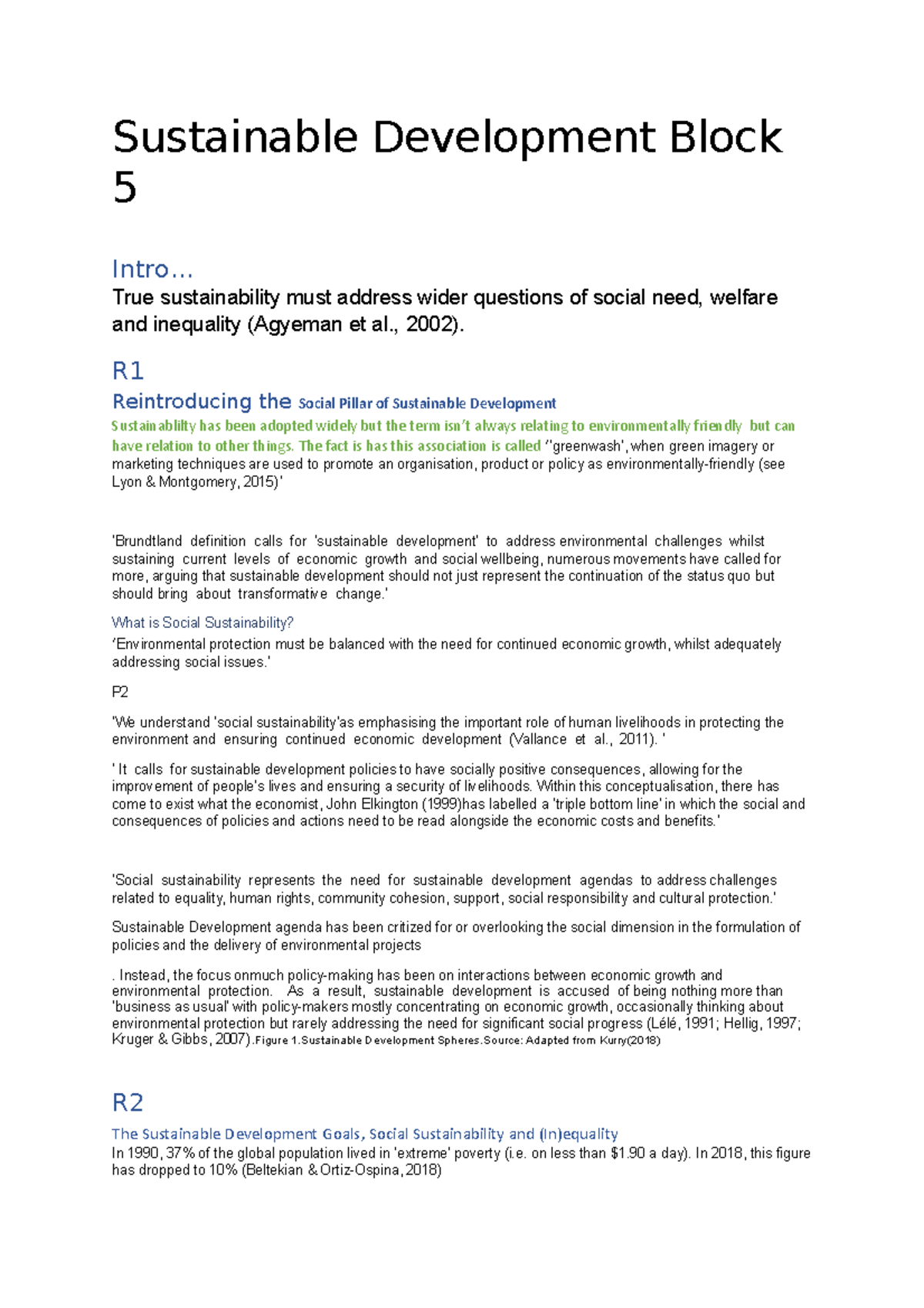 Block 5 - Sustainable Development Block 5 Intro... True sustainability ...