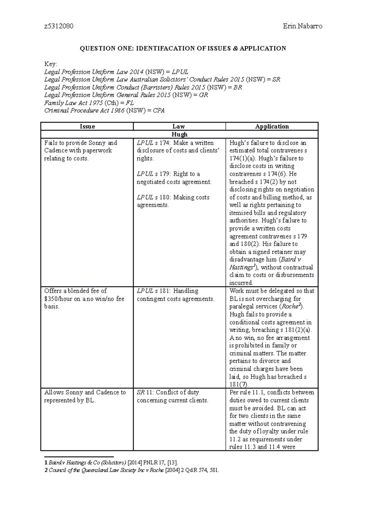 LAWS1230 Exam Question 1 z5312080 Erin Nabarro QUESTION ONE