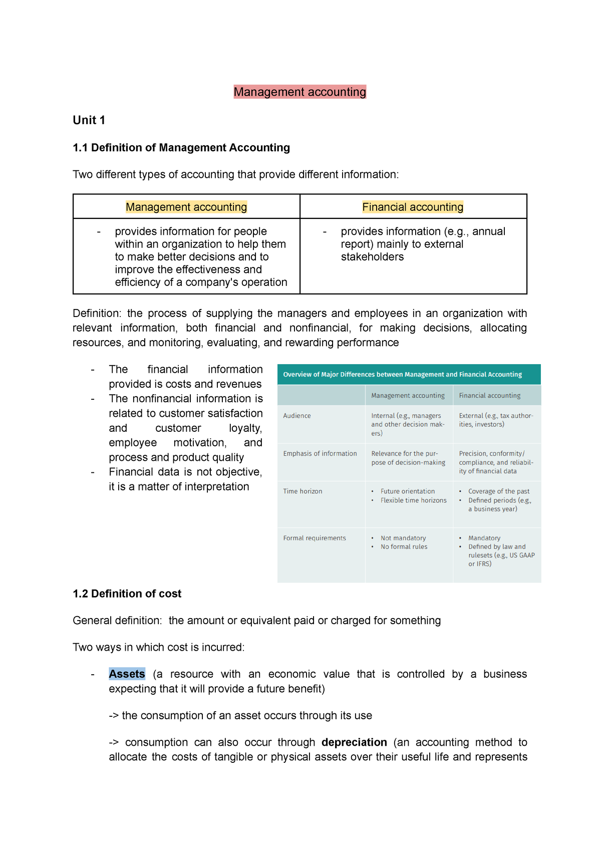 Management accounting - Management accounting Unit 1 1 Definition of ...