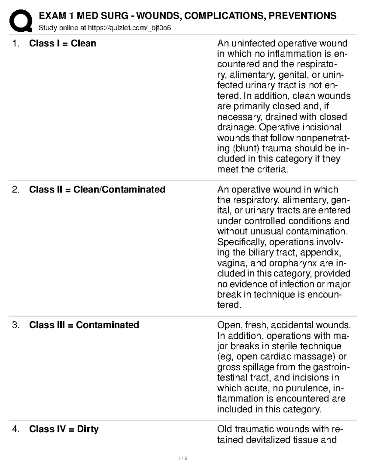 EXAM 1 MED SURG Wounds, Complications, Preventions Study online at