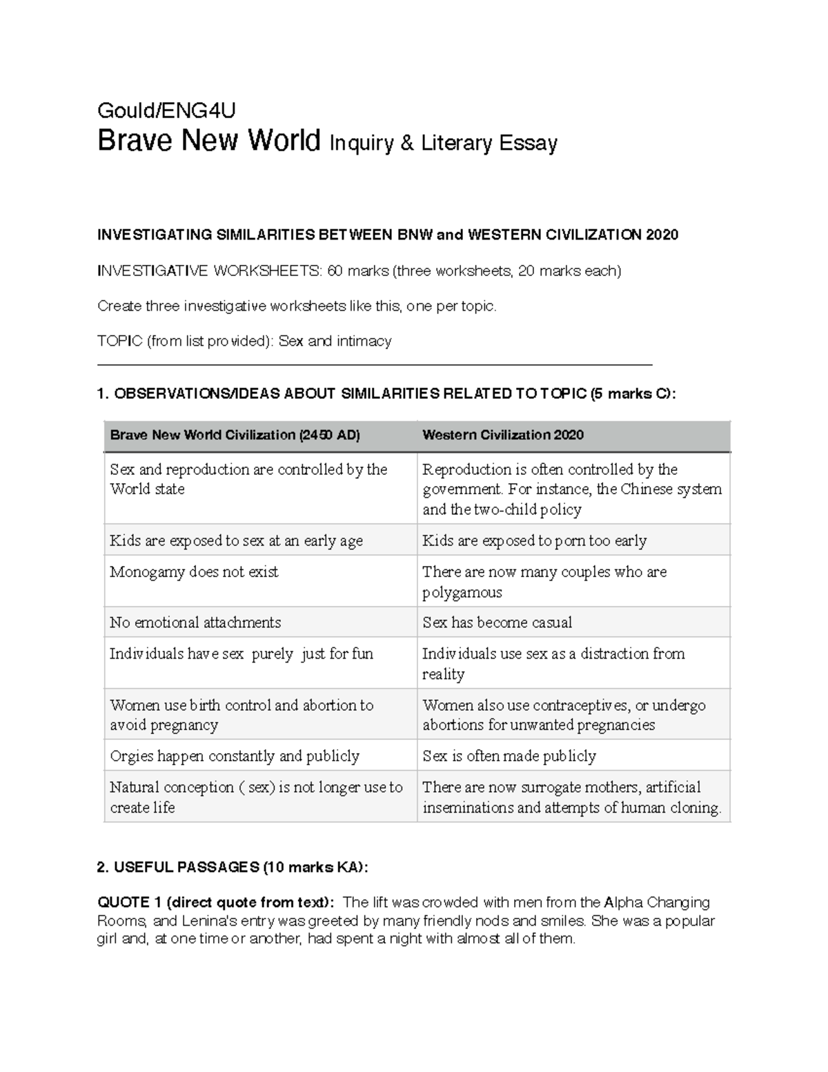 literary essay brave new world