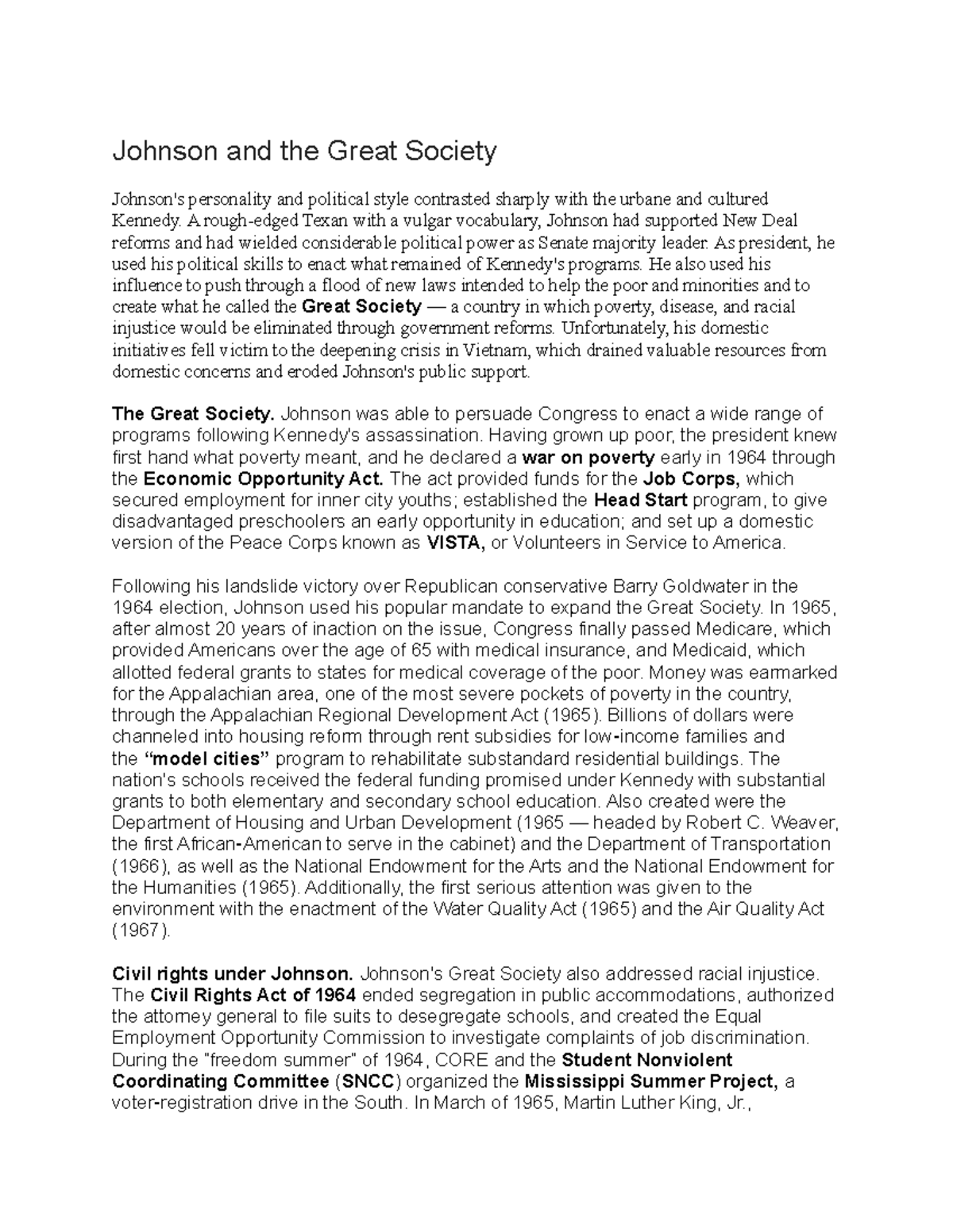 New Frontier and Great Society - Johnson and the Great Society Johnson ...