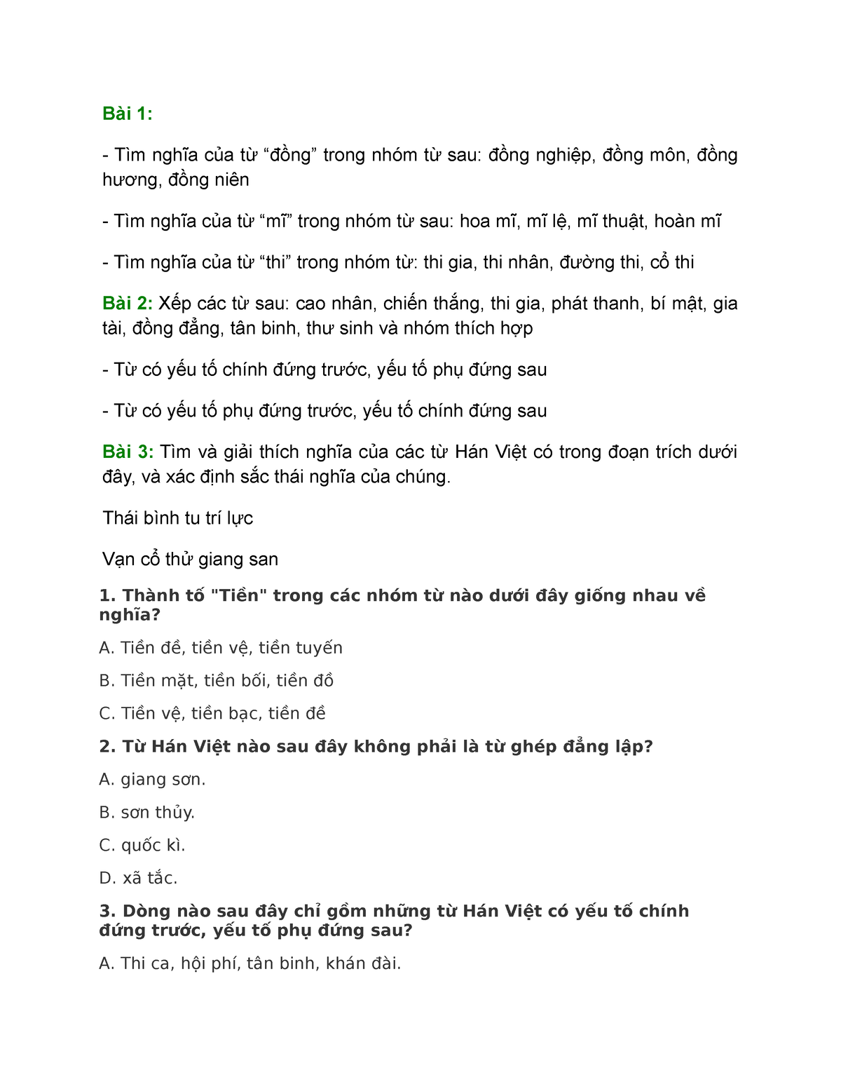 Tổng hợp bài tập từ Hán Việt lớp 7 hay nhất và dễ hiểu