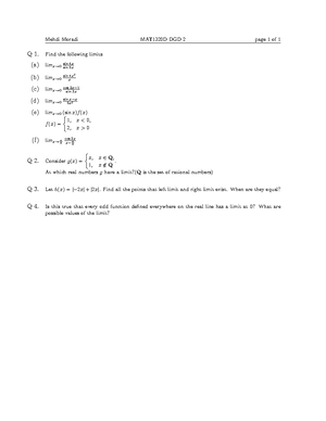 Mat1320 Final Exam 20219 - MAT1320G Calculus I Final Exam Thursday ...