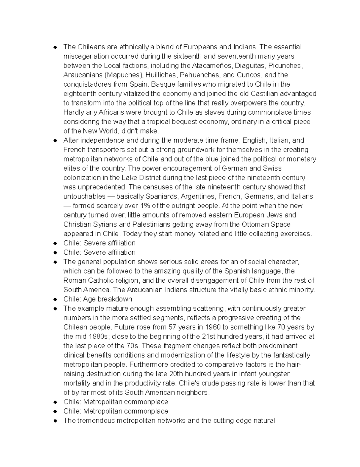 People of Chile Lecture notes from class The Chileans are