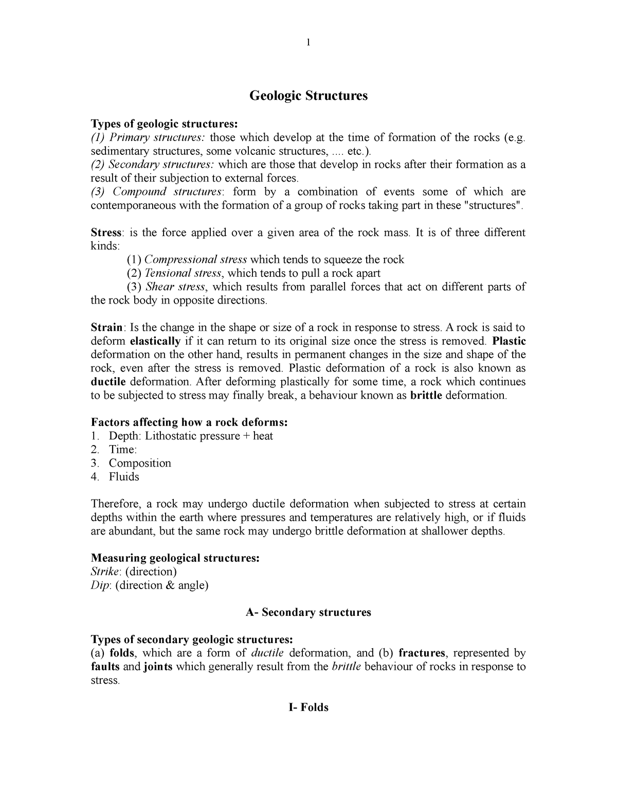 Struct - Lecture Notes On Geology - Geologic Structures Types Of ...