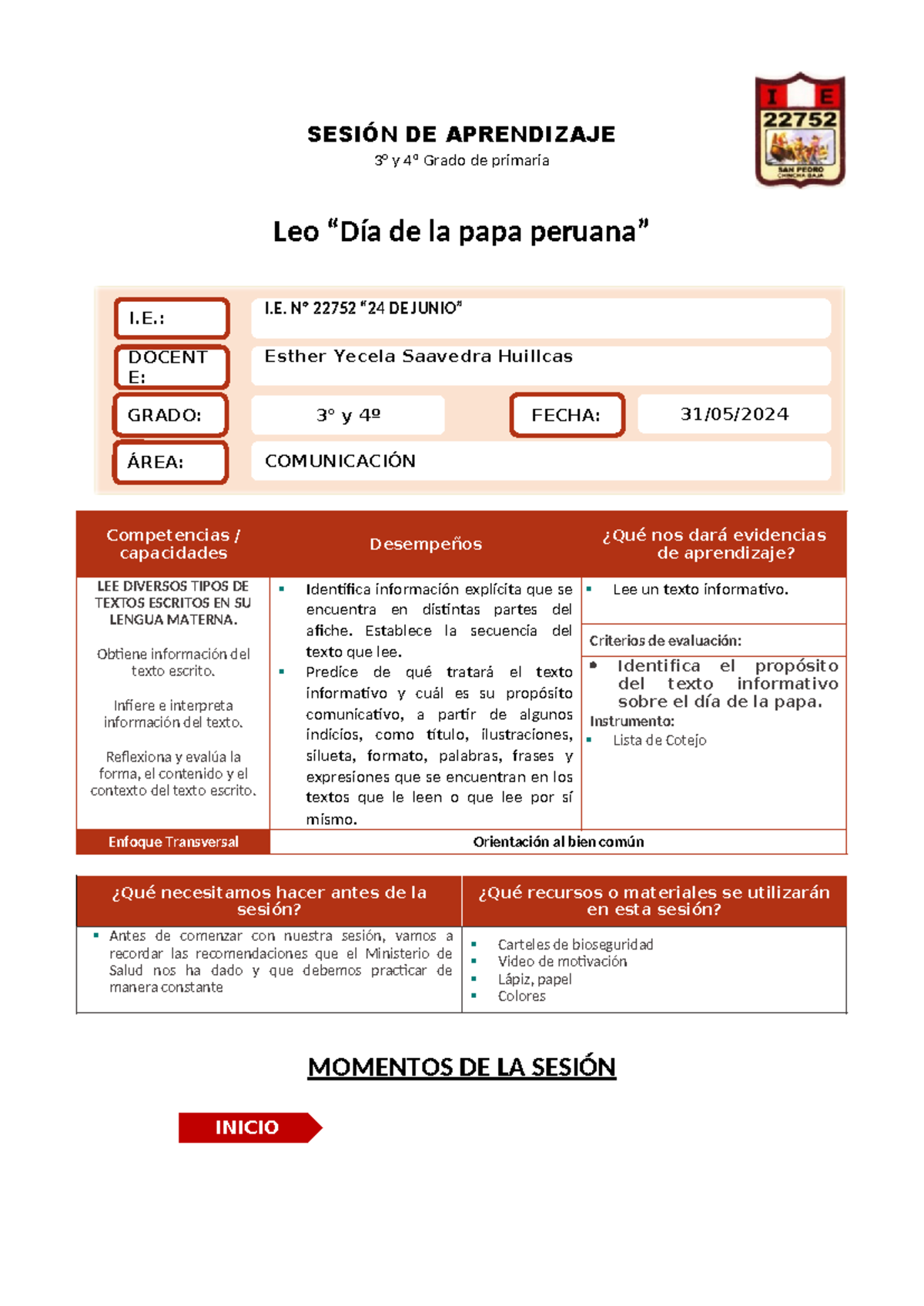 C-Leo dia de la papa - Sesion dia de la papa - SESIÓN DE APRENDIZAJE 3 ...