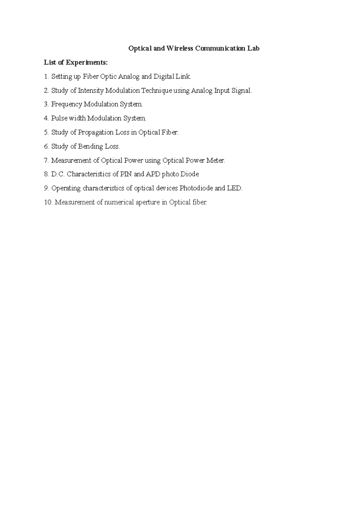Optical Communication Lab manual Optical and Wireless Communication