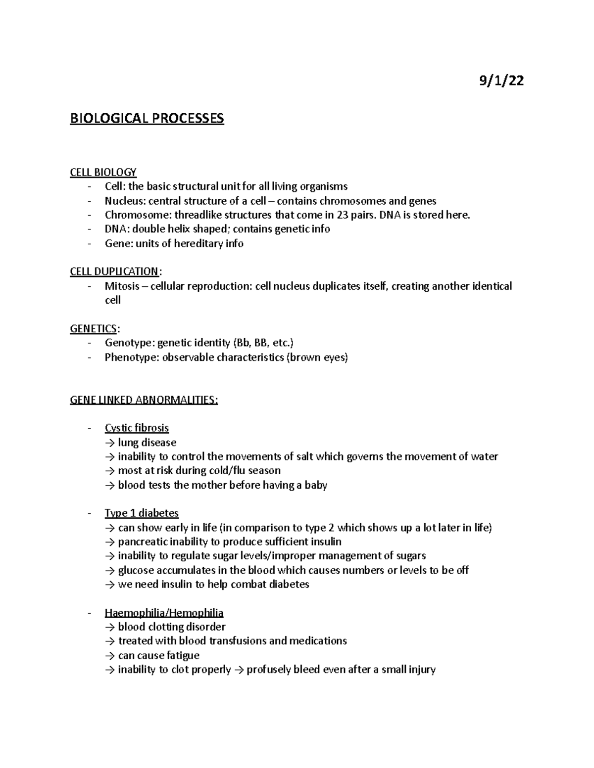 9:1 - biological processes - 9/1/ BIOLOGICAL PROCESSES CELL BIOLOGY ...