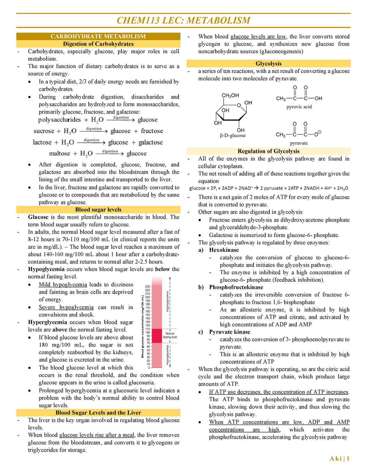 🧪CHEM113 (Metabolisms) - Finals - CHEM113 LEC: METABOLISM CARBOHYDRATE ...