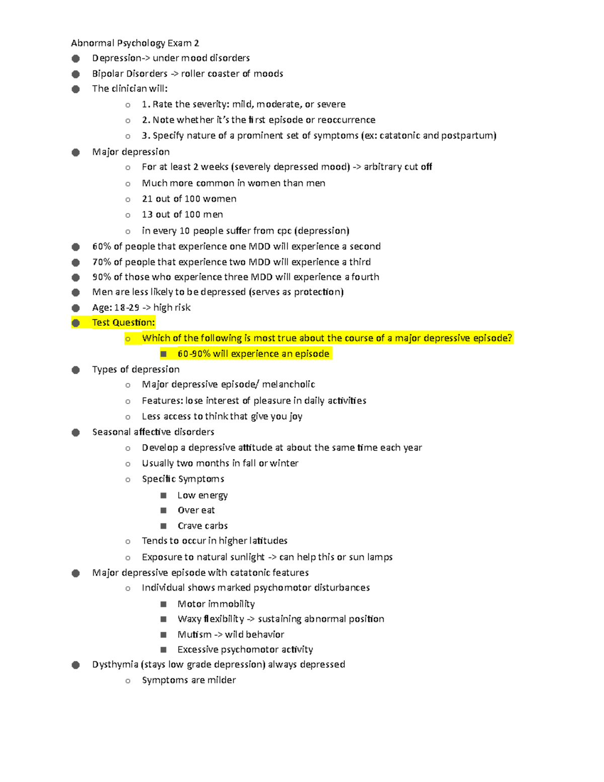 Abnormal Psychology Exam 2 - Rate the severity: mild, moderate, or ...